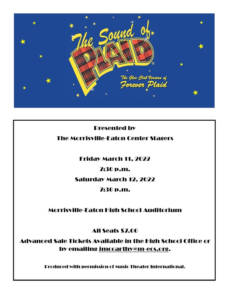 The Sound of Plaid - Spring Musical - Morrisville Eaton High School Auditorium - Friday, March 11, 2022 Saturday, March 12, 2022. All Seats are $7.00 