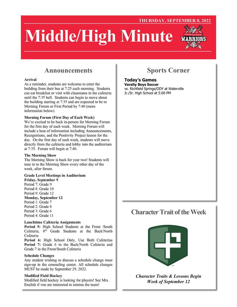 Middle/High School Minute 9.8.22