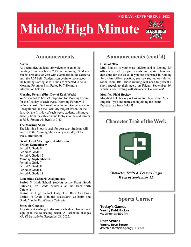 Middle/High School Minute 9.9.22