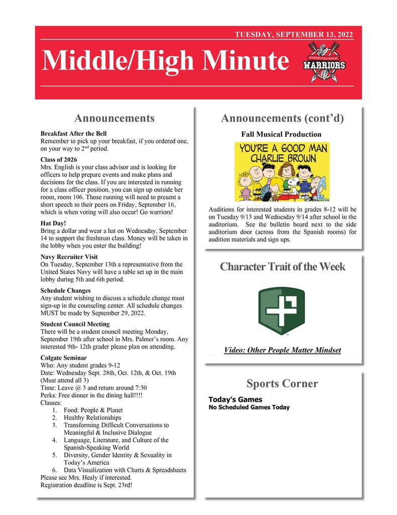 Middle/High School Minute 9.13.22