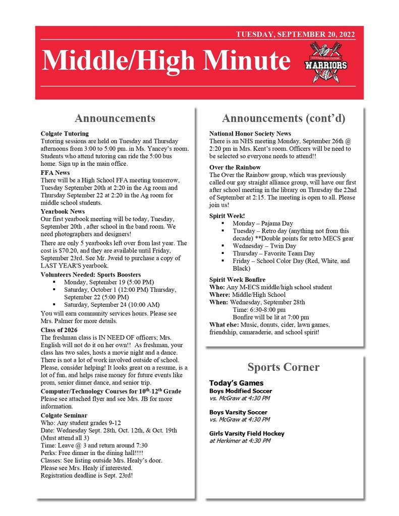 Middle High Minute 9.20.22
